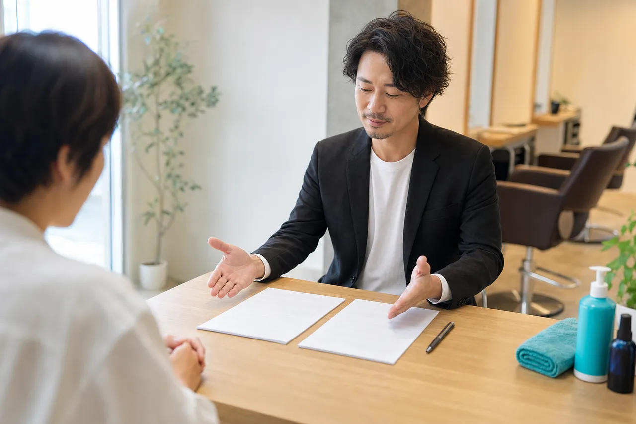 契約書類を並べて比較する様子