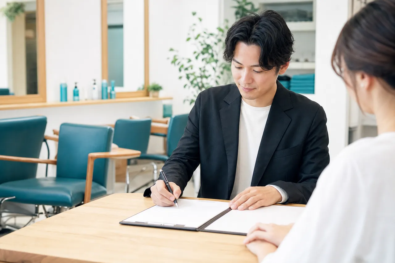署名前の契約書とペン